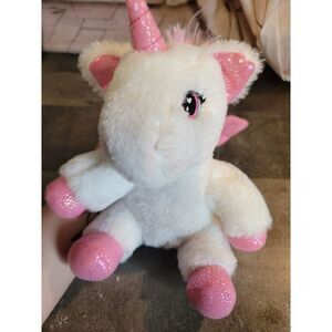 Pink white glitter Pegasus unicorn mythical creature plush stuffed animal